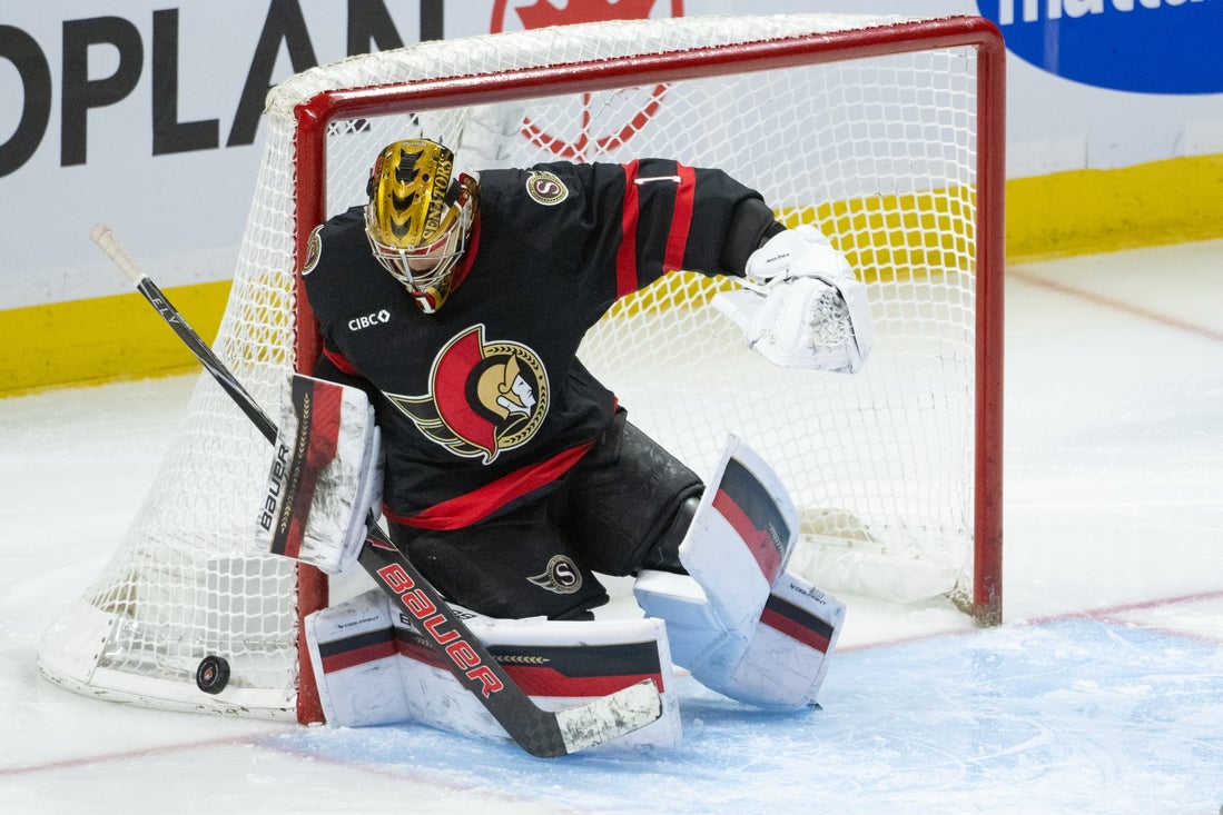 Senators search for consistent goaltending vs. Mammoth