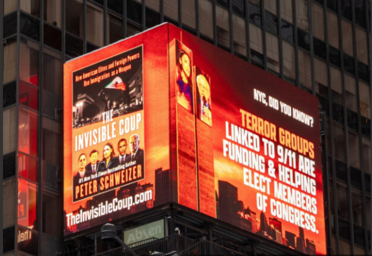 Times Square Billboard Propels Peter Schweizer’s The Invisible Coup to Center Stage After #1 Amazon Debut