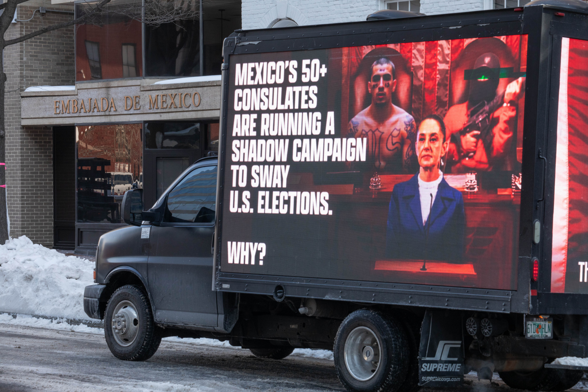 Billboard Truck Targets Mexican Embassy With Claims of Foreign Influence in U.S. Elections