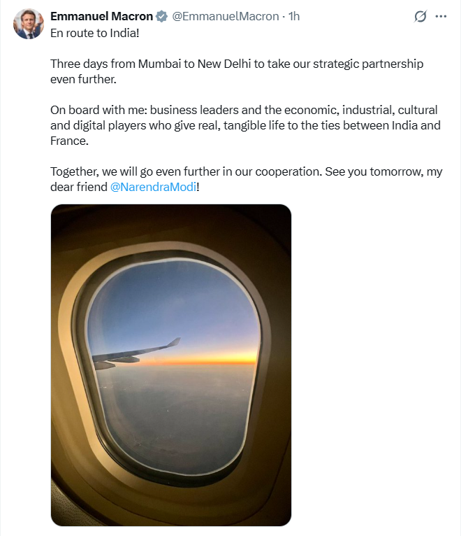 Macron Leaves for 3-Day Visit to India: Trade, AI Partnership, Bollywood, Student Visas, and Defense on Target