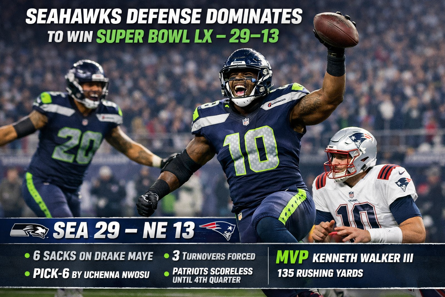 Seahawks’ Ferocious Defense Powers Seattle Past Patriots in Super Bowl LX