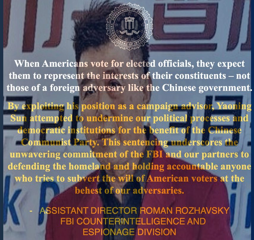 China Political Operative Sentenced to 48 Months in Federal Prison