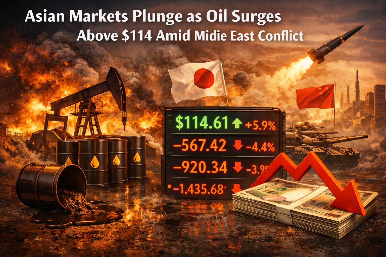 Asian Markets Plunge as Oil Surges Above $114 Amid Middle East Conflict ...