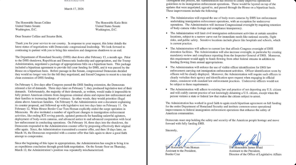 White House Letter Shows DHS Offered ‘Concessions’ to Dems as Funding ...