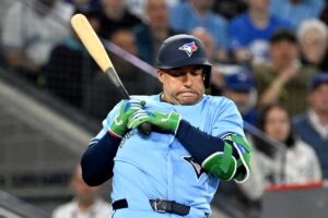 Blue Jays DH George Springer departs after HBP