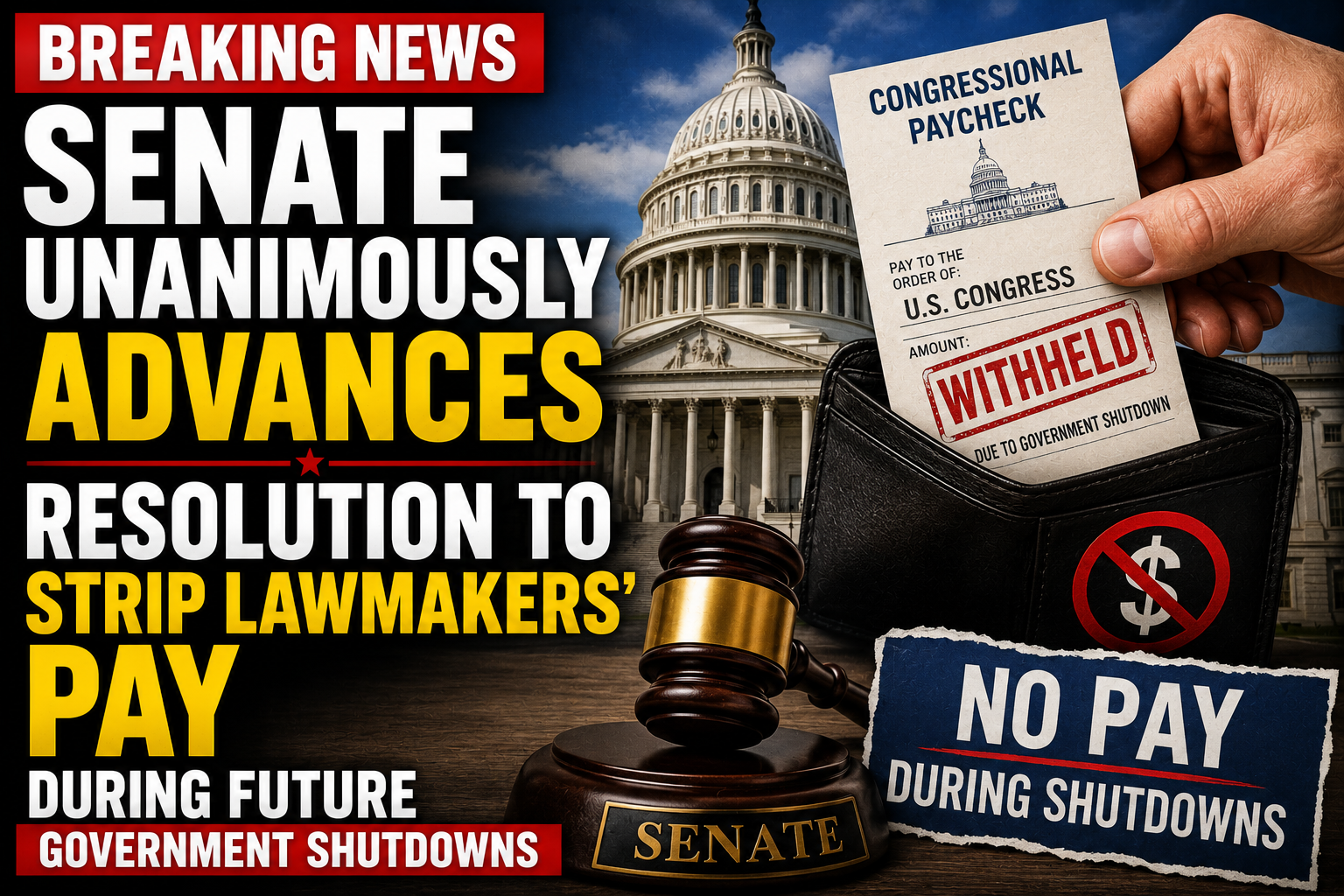 Senate Unanimously Advances Measure to Suspend Congressional Pay During ...
