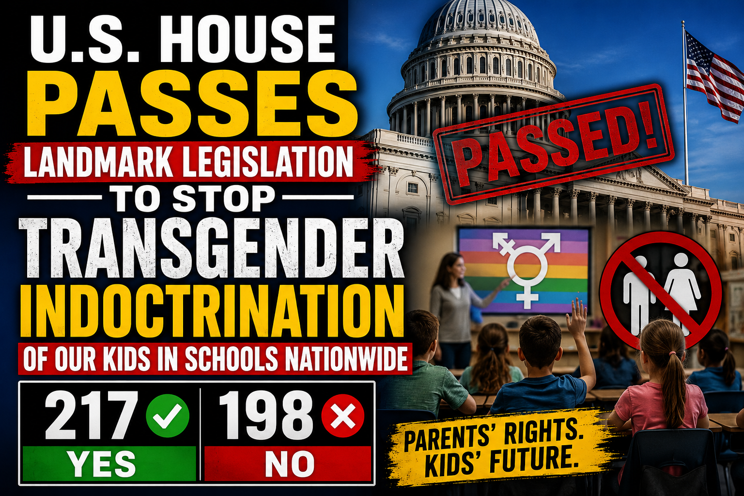 U.S. House Passes Bill Targeting Gender Identity Instruction in Schools in 217-198 Vote