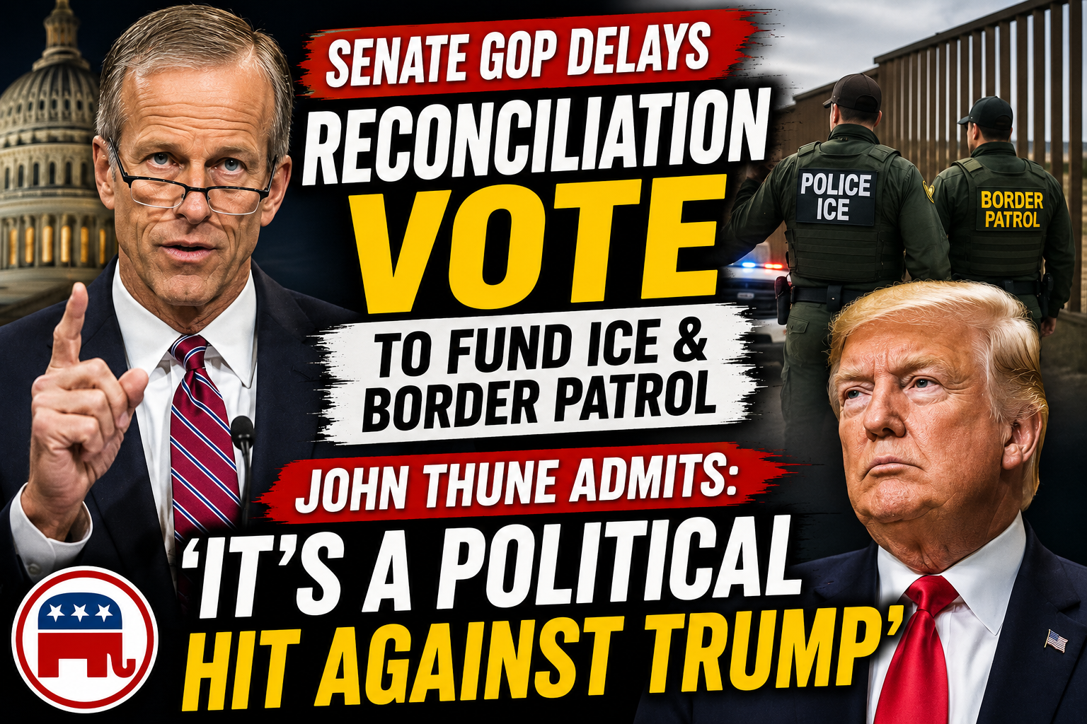 Senate GOP Delays ICE and Border Patrol Funding Vote as John Thune Acknowledges Political Impact on Donald Trump