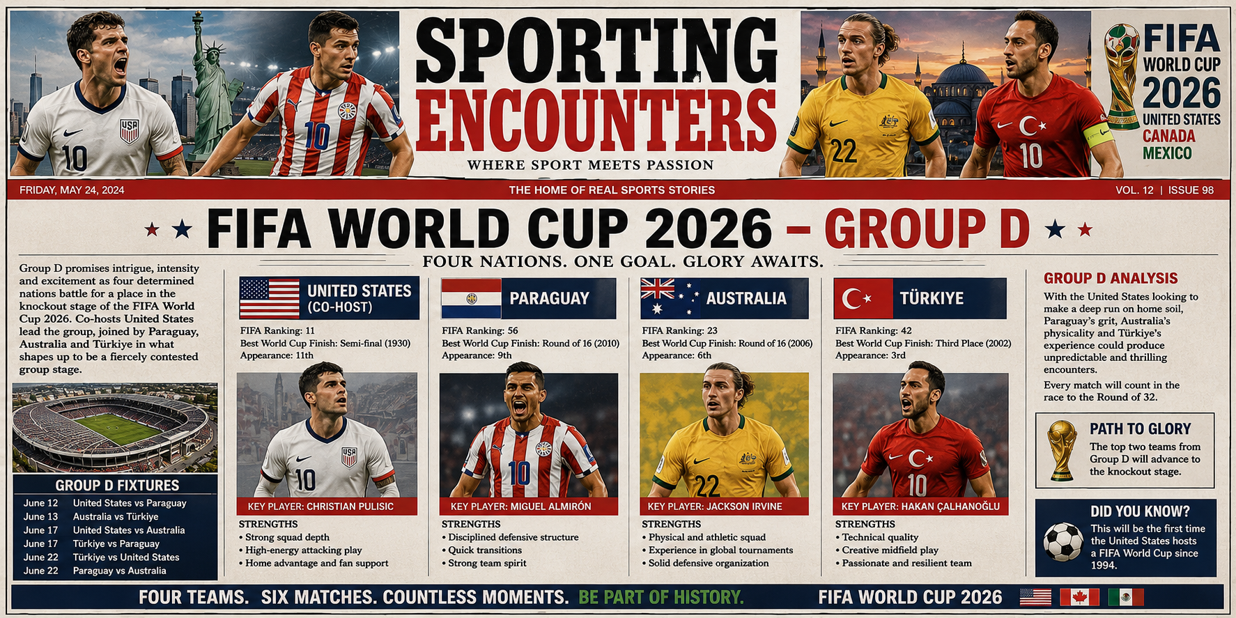 GROUP D UNITED STATES LEADS A GLOBAL SHOWDOWN AS PARAGUAY, AUSTRALIA AND TÜRKİYE TARGET WORLD CUP GLORY